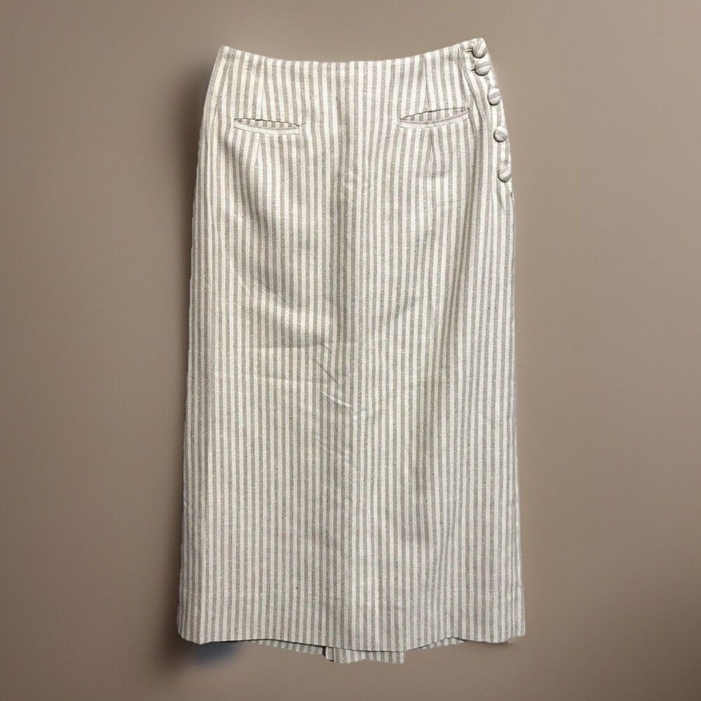 VTG 100% Silk Skirt Structured Striped Cullinane 26" Waist Sz 8 Long Pencil Luxe